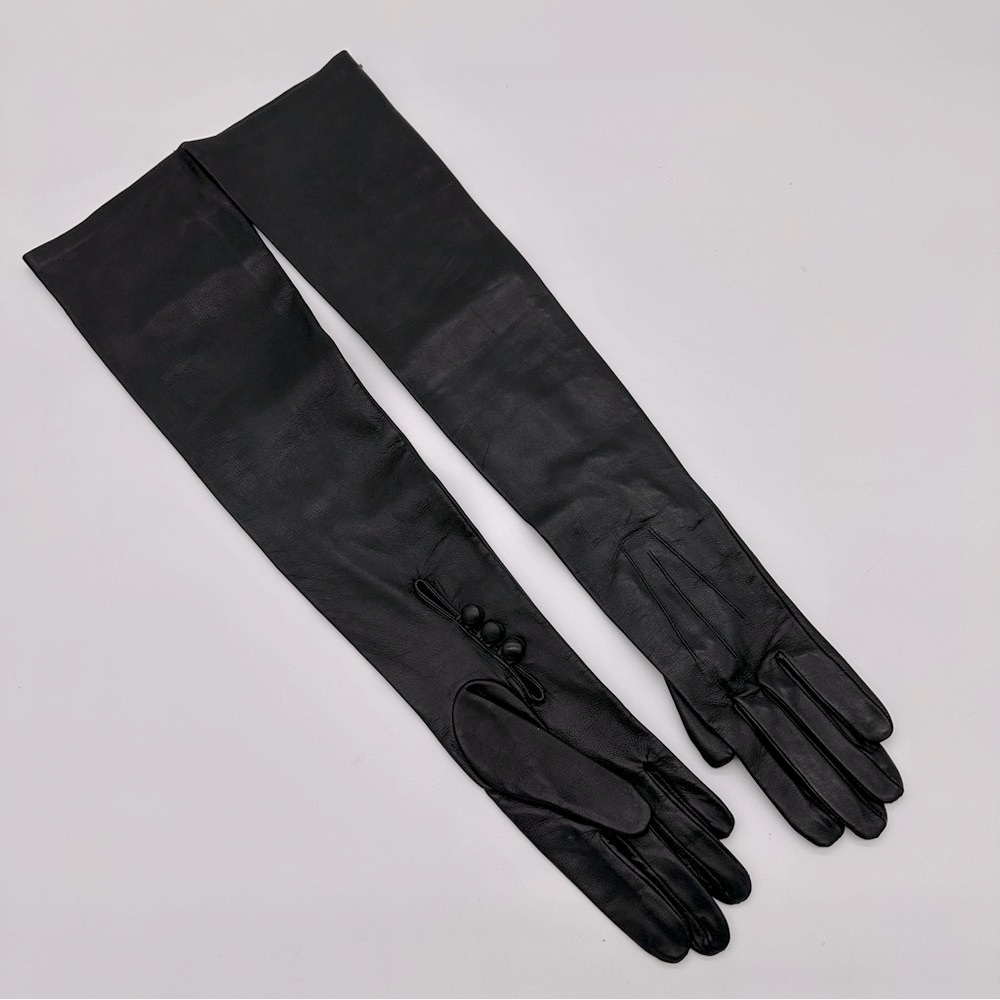 Dents Womens Polly Long Opera Length Leather Gloves Size 7 Black 3-point